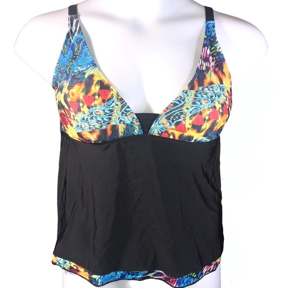 Butterfly Leopard Lace Tassle Bead Printed Tankini TOP ONLY Plus Size 2X XXL - Picture 6 of 6